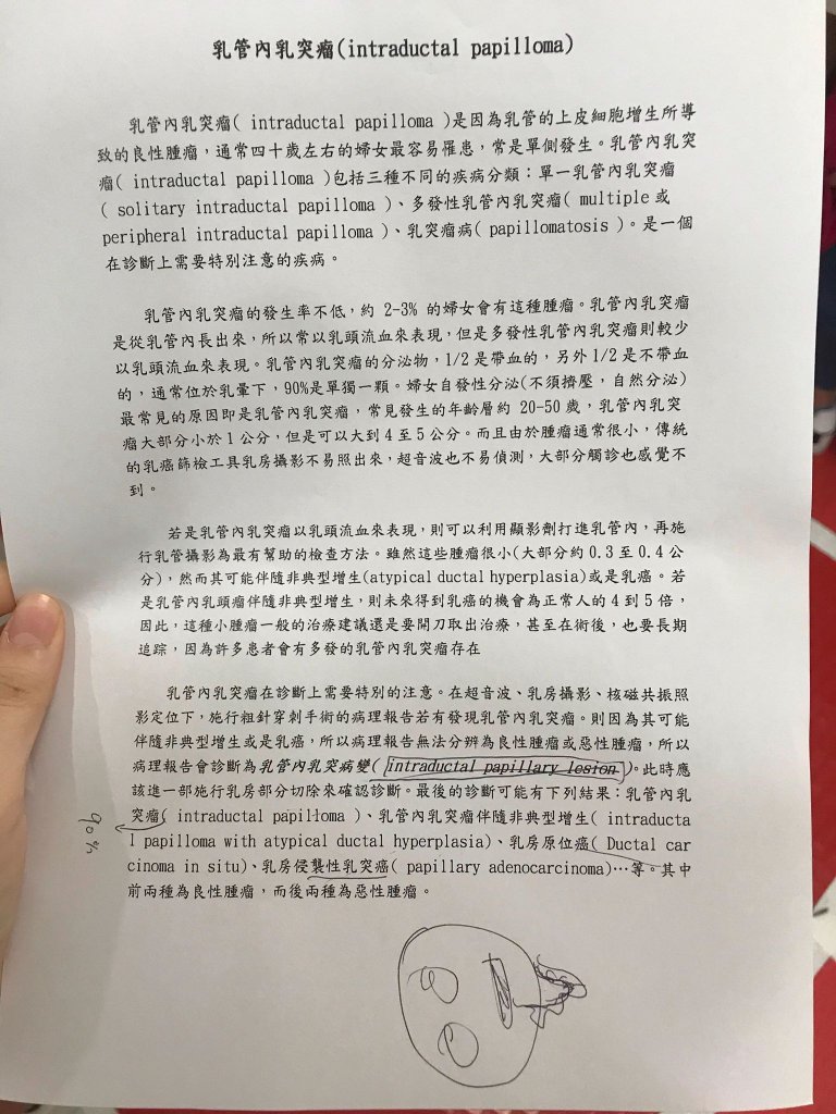 乳管內乳突瘤超音波檢查與手術方式費用 轉院台大黃俊升醫師 乳房的腫塊 Part 2